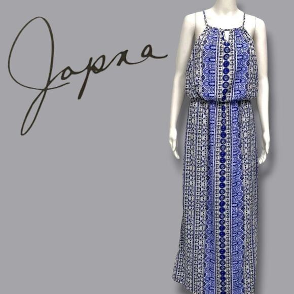 Japna Women’s Blue Multi-Print Sleeveless Maxi Dress with Keyhole Neckline – XS - Picture 9 of 11